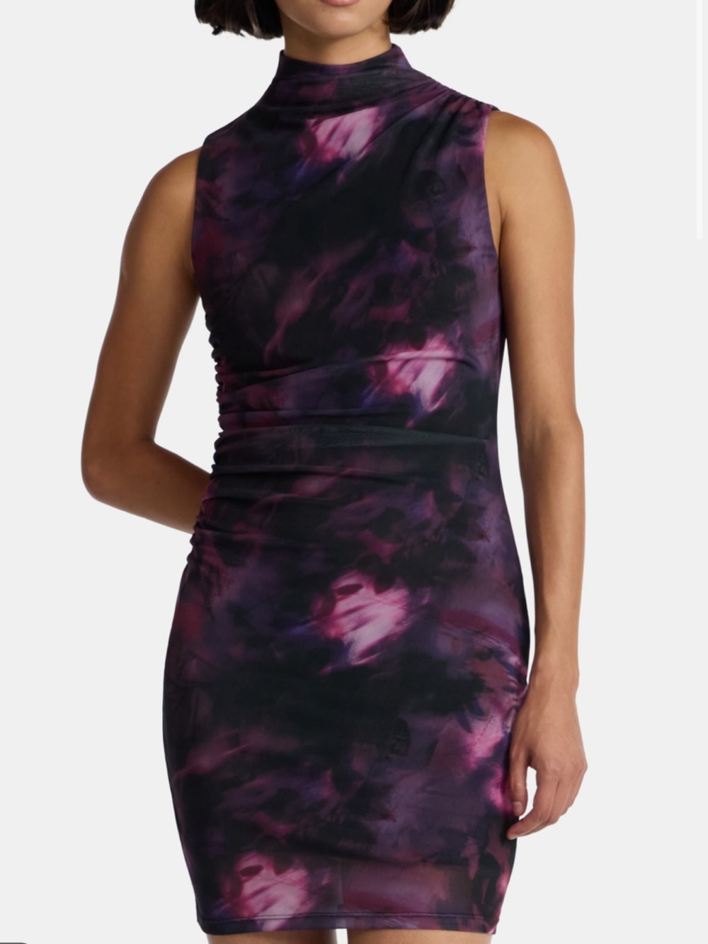 New! Madden NYC Sleeveless Purple Tie-Dye Mock Neck Bodycon Dress Stretch Large
